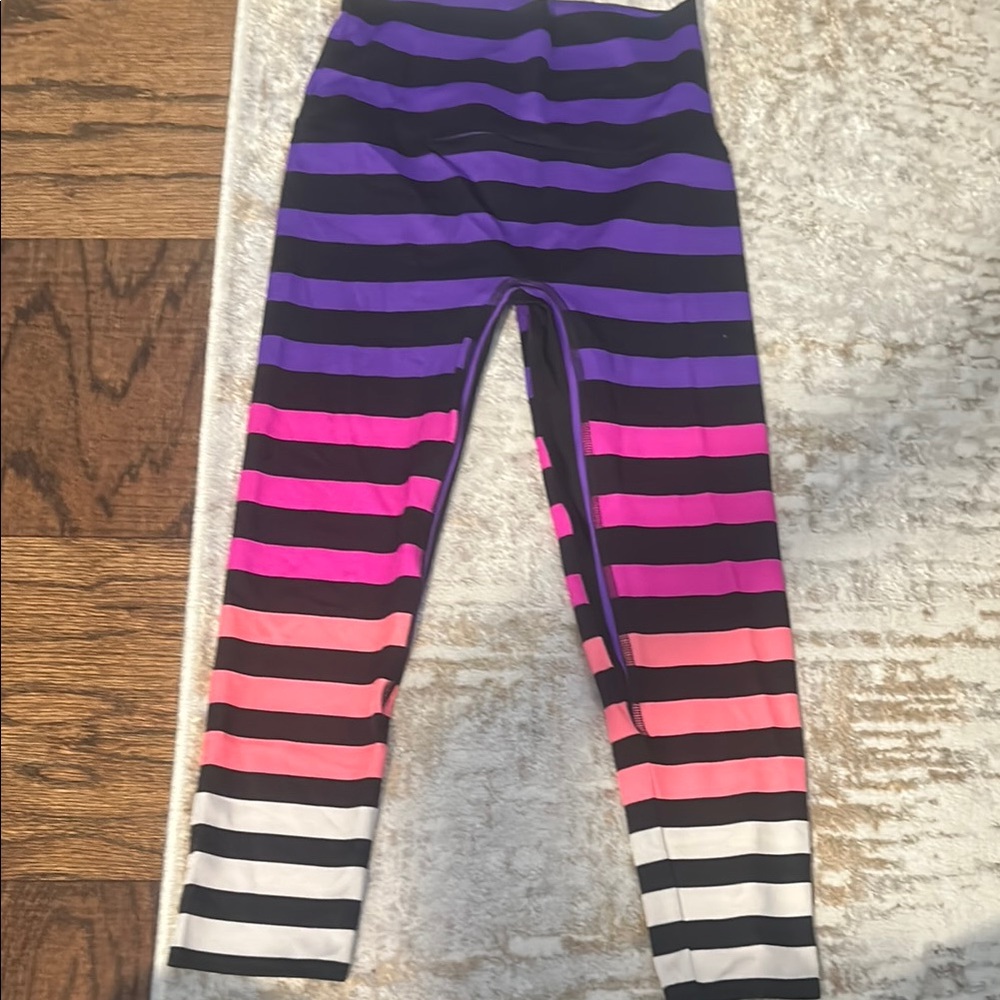 Discontinued: K-DEER Purple and Pink Striped Leggings